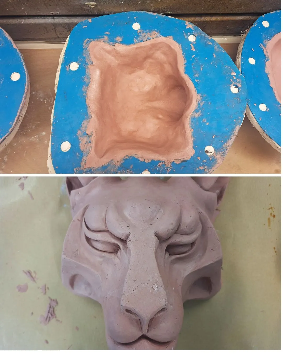 Masque de lionne en résine époxy - rouille peinture abîmée — vue 3