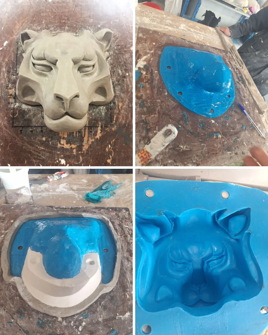 Masque de lionne en plâtre - peinture craquelée — vue 2